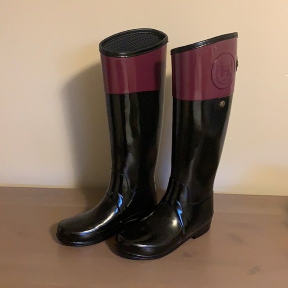 Hunter Black and Purple Rubber Boots - Women’s Size 5 - Picture 2 of 11